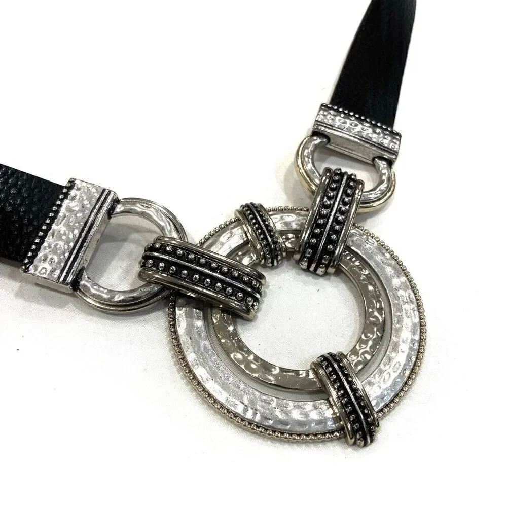 CHICO’S Hammered Silver Adjustable Leather Belt (Sz S/M)